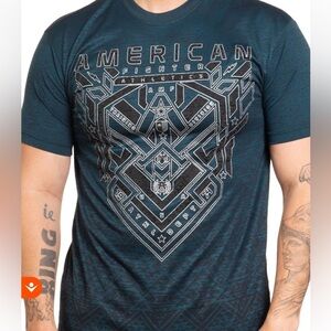 American Fighter Blue Short Sleeve Tee with Geometric Design M
